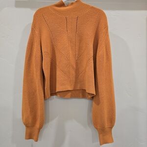 French Connection M mock neck puff sleeve cropped orange knit sweater